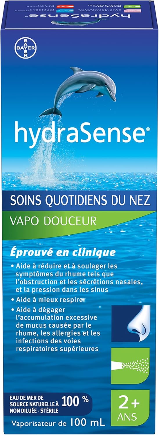 hydraSense 中流量鼻喷雾剂,日常鼻腔护理,100% 天然海水,不含防腐剂,100 毫升