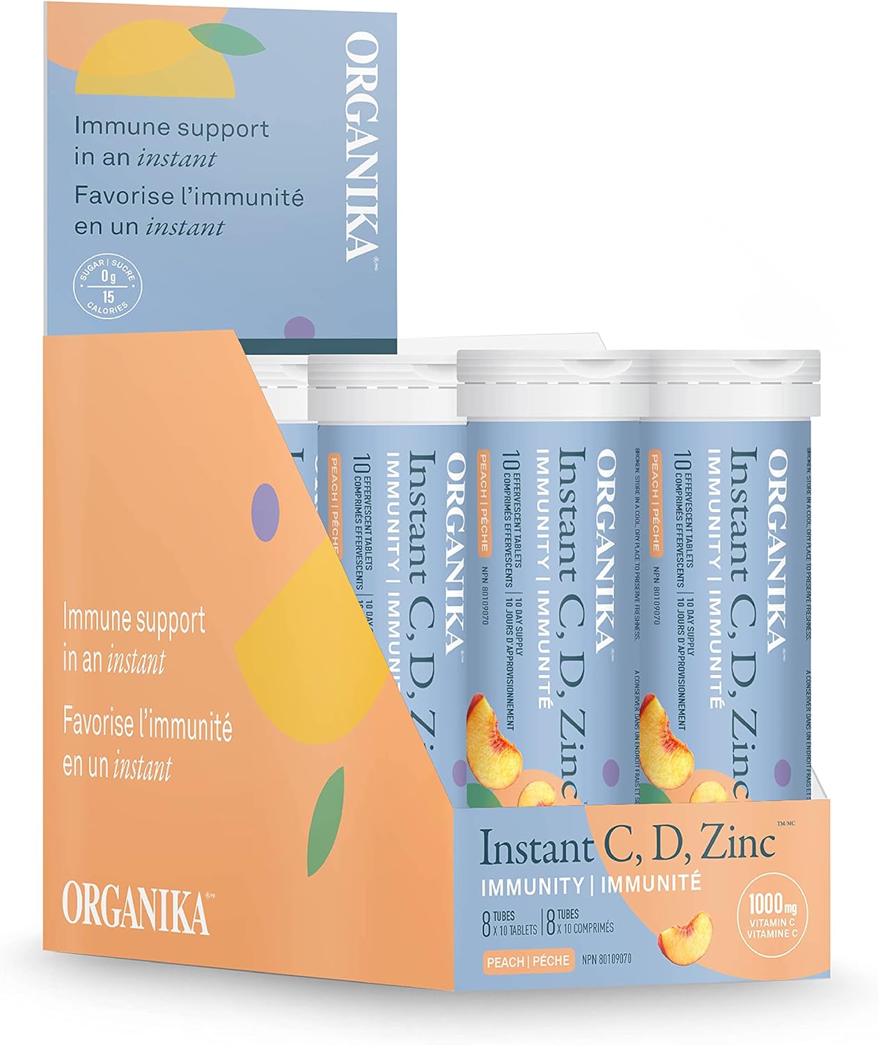 Organika Instant C、D、鋅泡騰片 - 桃子味 - 免疫支持 - 單管 x 10 片