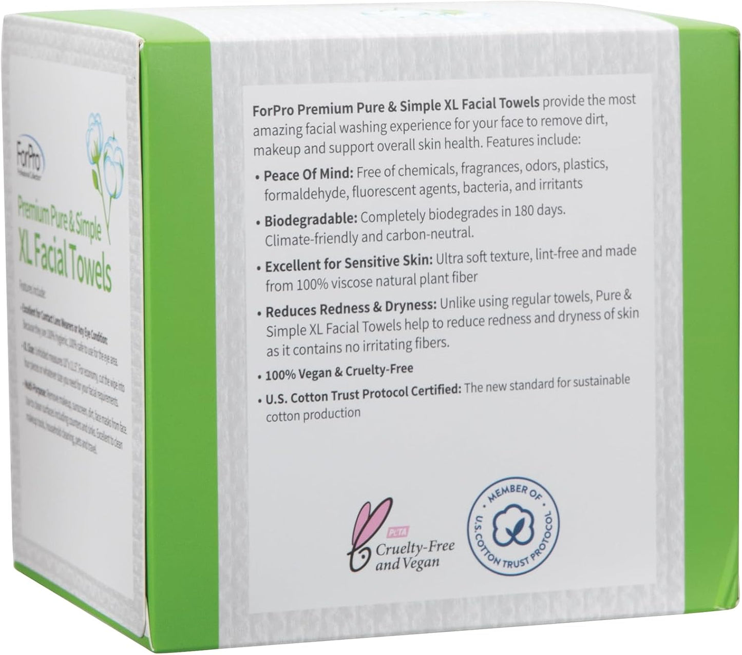 ForPro Premium Pure & Simple XL Facial Towels, Disposable Makeup Remover Dry Wipes, Ultra Soft Lint-Free Biodegradable Face Towels, 100% Vegan & Cruelty-Free, 50-Count