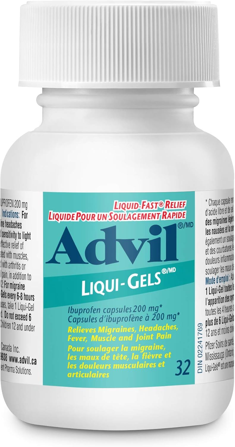 Advil Regular Strength Ibuprofen Pain Relief Liquid-Gels, Fast Acting Pain Relief for Migraine, Back, Neck, Joint, and Muscle Relief, 200mg (32 Count)