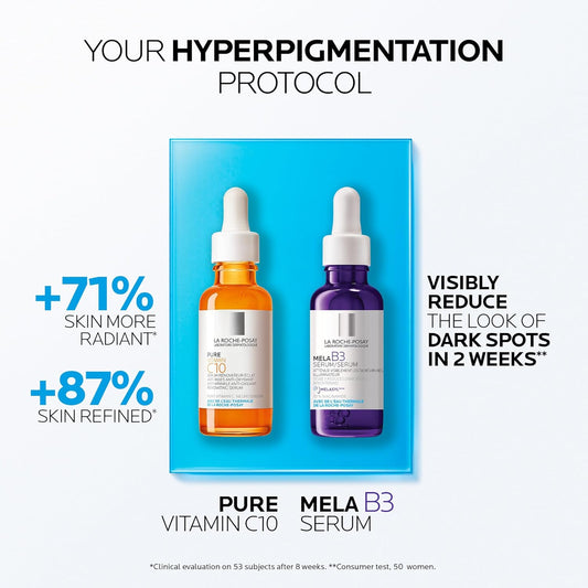 La Roche-Posay 10% Pure Vitamin C Serum for Face with Hyaluronic Acid & Salicylic Acid & BUNDLEs with Mela B3 Serum or Anthelios Ultra Fluid SPF 50+. Protect & Correct against Hyperpigmentation