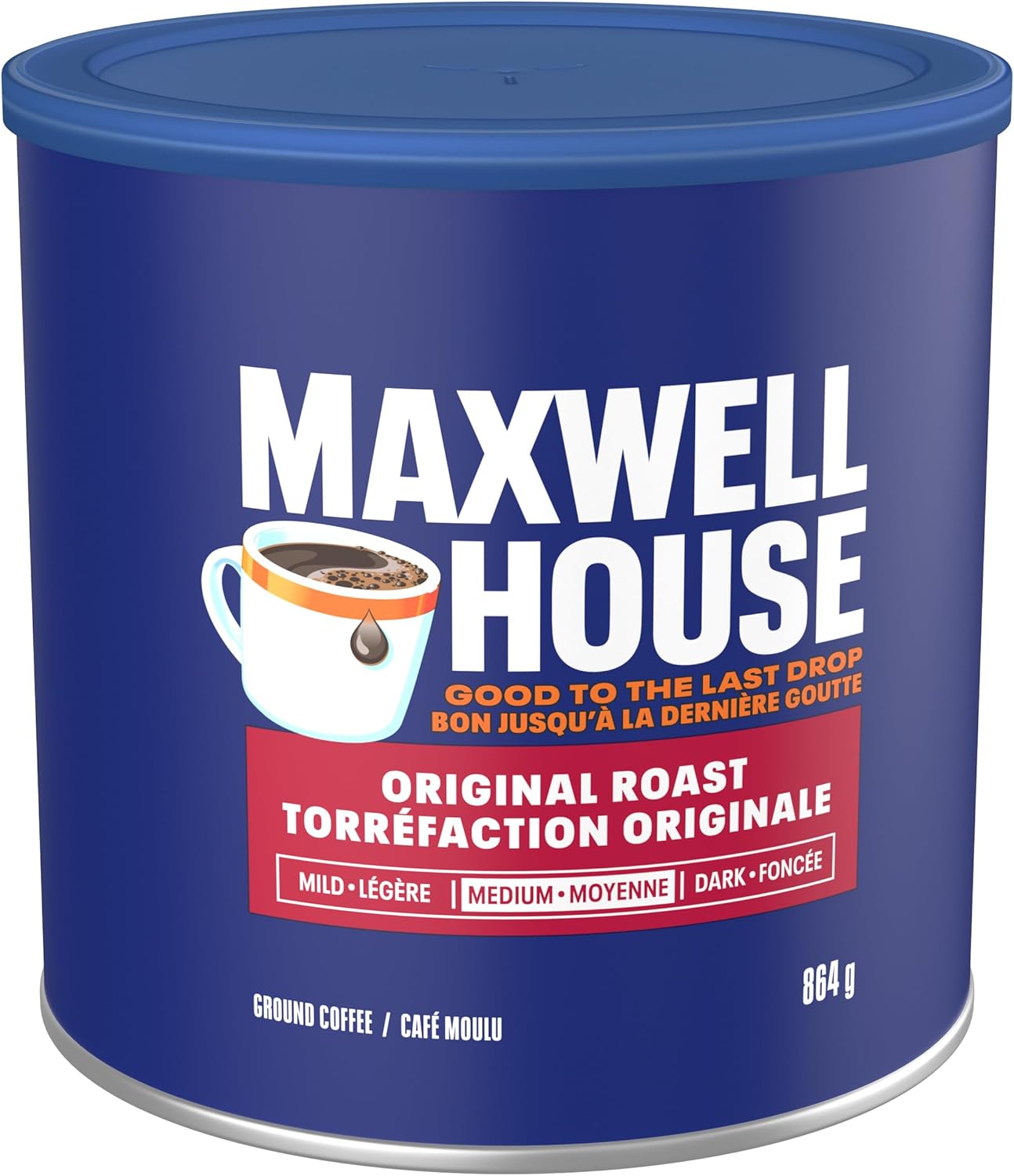 麦斯威尔中度原味烘焙咖啡粉,864 克罐装(6 罐装)