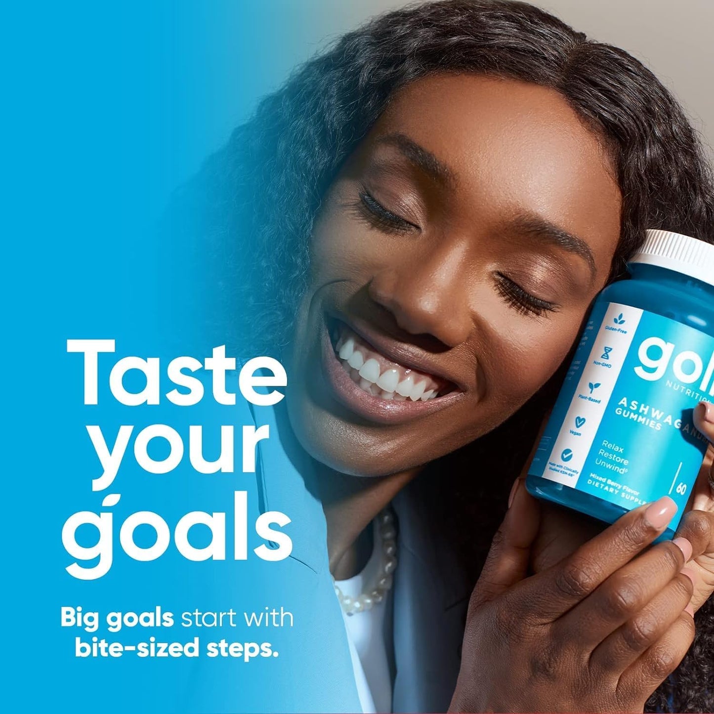 Goli 南非醉茄和维生素 D 软糖 - 60 粒 - 混合浆果,KSM-66,纯素,植物基,非转基因,无麸质,无明胶,放松。恢复。舒缓,1 包