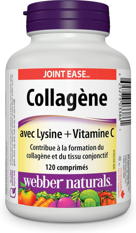 Webber Naturals 膠原蛋白,含賴氨酸和維生素 C,120 片,有助於支持關節、肌肉和皮膚
