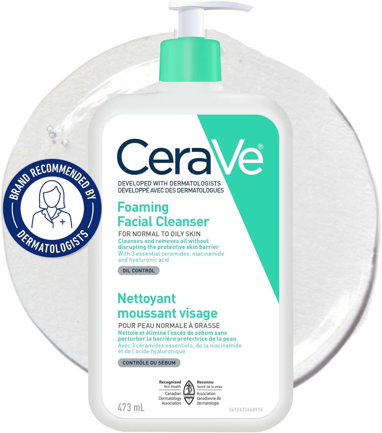 CeraVe Foaming Face Wash, Gentle Face Cleanser for Men & Women with Hyaluronic Acid, Niacinamide, Ceramides. Makeup Remover for oily skin, Fragrance-Free, Non-Comedogenic, Sensitive Skin, 473ML