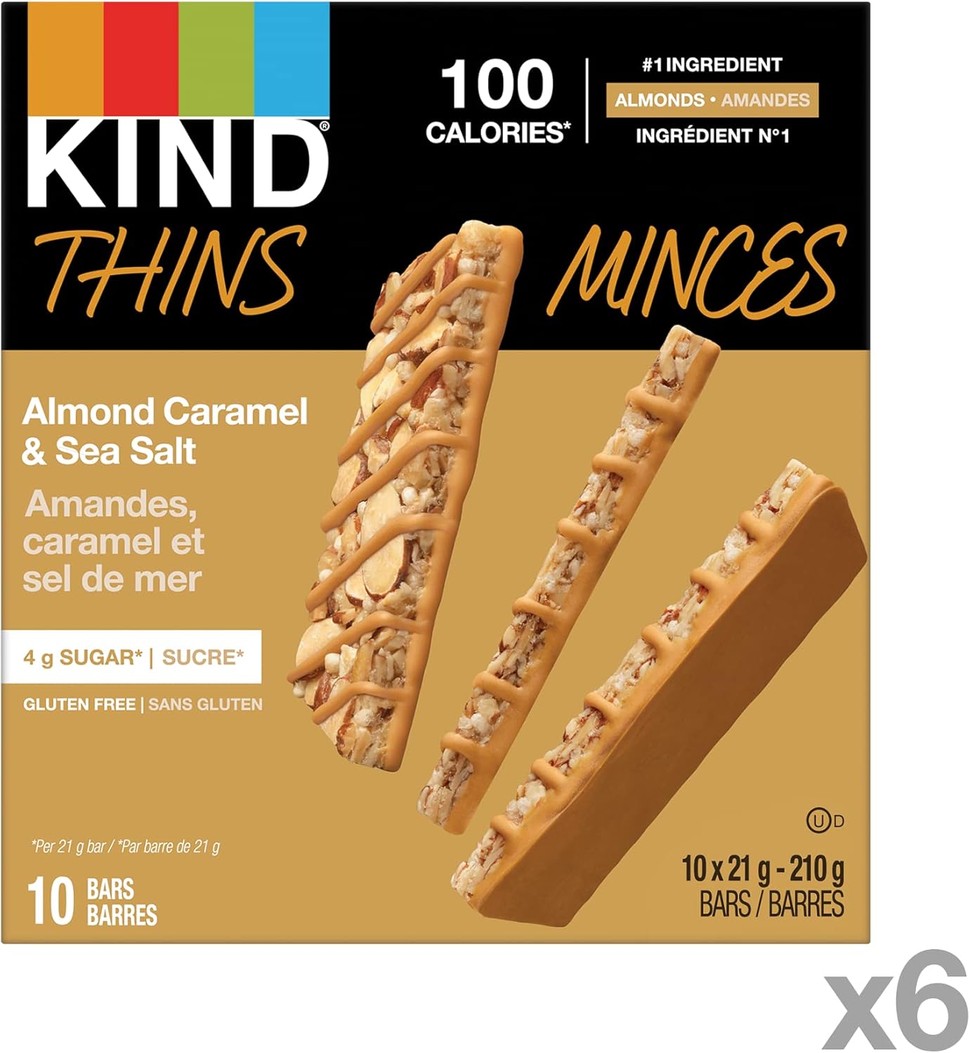 KIND THINS 杏仁焦糖海盐无麸质棒,21克(60块)