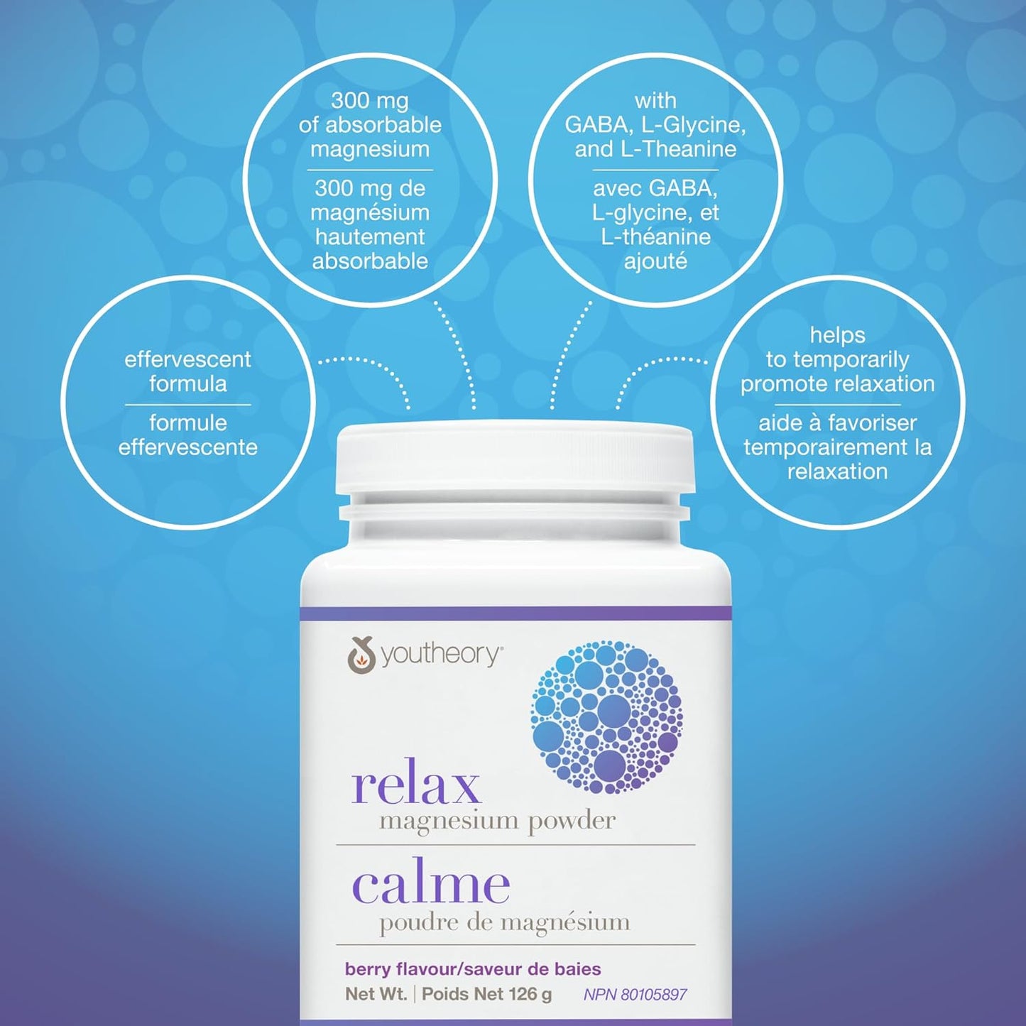 Youtheory Relax Magnesium Powder Berry Flavour, with Magnesium, GABA, L-Theanine, and L-Glycine. Helps Promote Relaxation, 126 grams