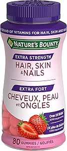 NATURE'S BOUNTY Extra Strength Hair, Skin & Nails, Gummies, Helps to Maintain Health of Hair & Skin, Promotes Thicker, Healthier Nails & Stronger Thicker Hair, Strawberry Cream Flavour, 200 g