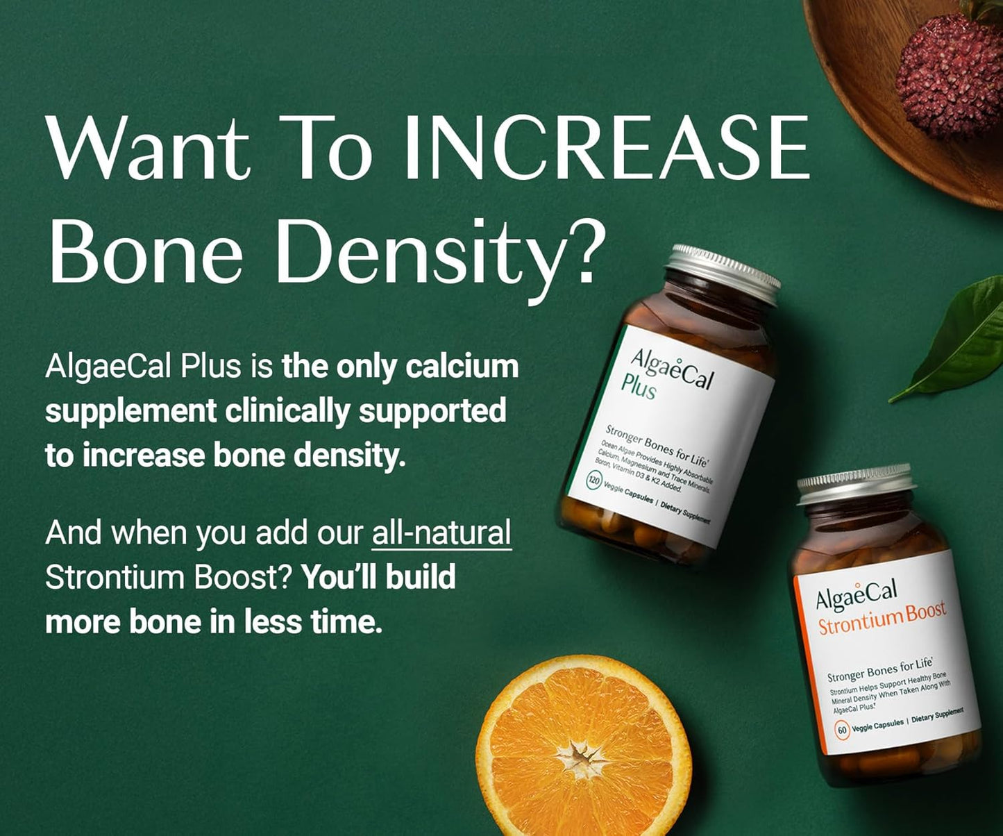 AlgaeCal - Bone Builder Pack for Bone Density, Clinically Supported Plant Based Calcium & Strontium Supplement with Vitamin D3, K2, Magnesium & Trace Minerals for Bone Health, 3 pack, Made in Canada