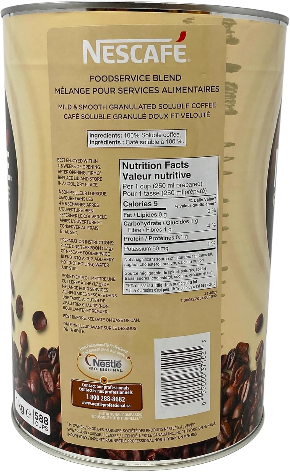 雀巢食品服务混合咖啡,中度烘焙,速溶咖啡,6 公斤(6x1 公斤)