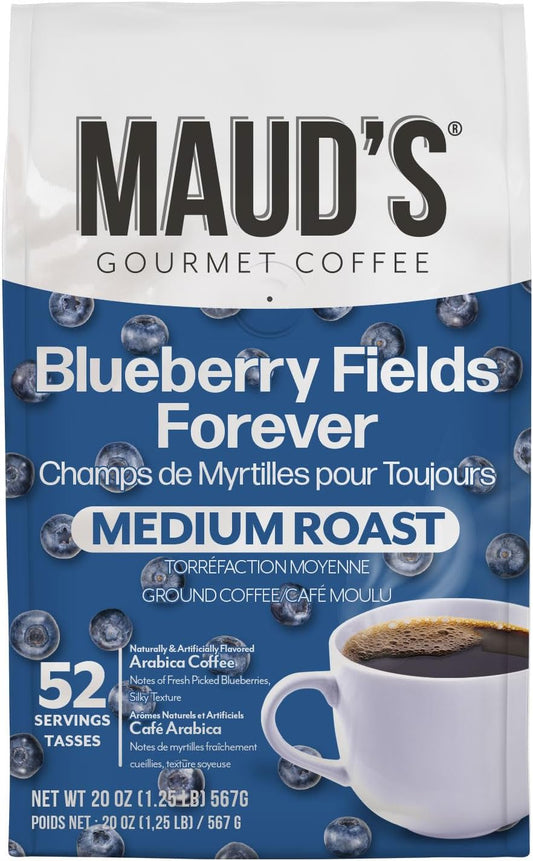 Maud's 藍莓口味中度烘焙研磨咖啡,1 袋(20 盎司),100% 阿拉比卡咖啡,52 份