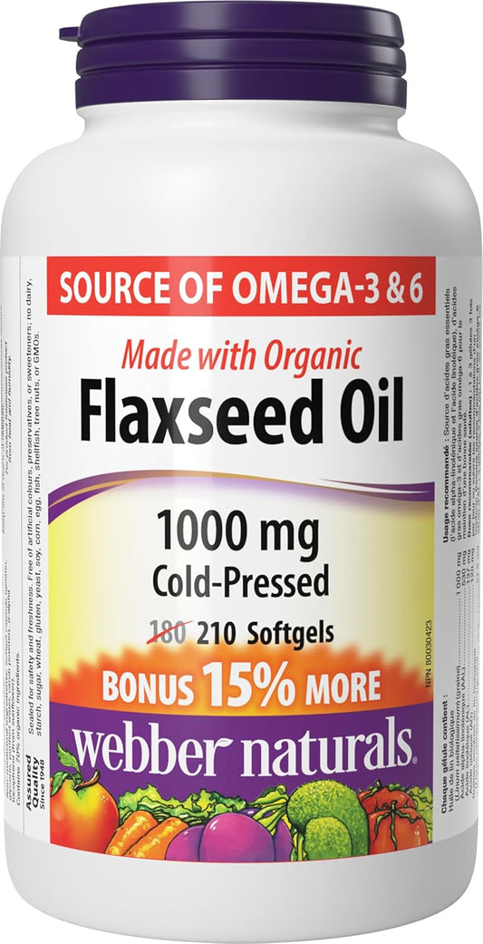 Webber Naturals 亞麻仁油 1000 毫克,210 粒軟膠囊,植物來源 Omega-3,有益於心臟健康,維生素 C 定時釋放 1000 毫克,150 片,有益於骨骼、牙齒、免疫和抗氧化健康