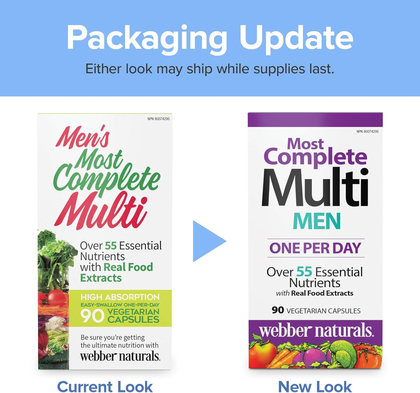 Webber Naturals Most Complete Multi For Men, 90 Capsules, One-Per-Day, Over 55 Vitamins, Minerals, and Whole Food Fruit and Vegetable Sources per Capsule, Vegetarian