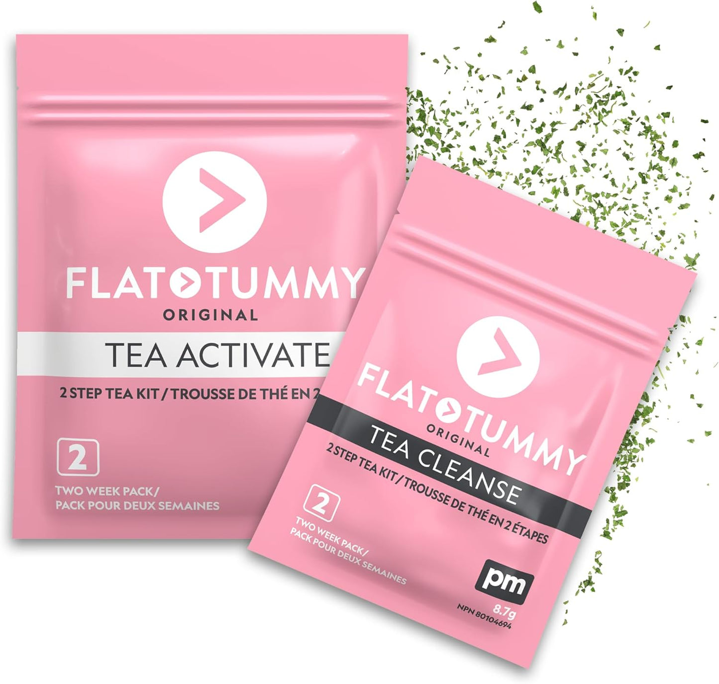 Flat Tummy Tea (2-Week, 2-Tea Program) - Detox Cleanse, Herbal Blend ft. Senna, Lemon Balm, Dandelion Root - Occasional Bloating Relief Women
