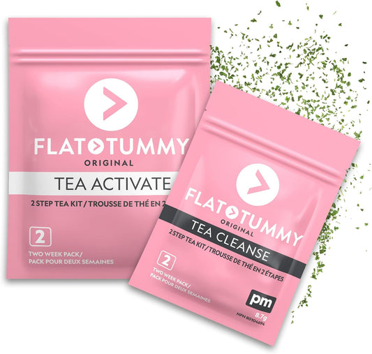 Flat Tummy Tea (2-Week, 2-Tea Program) - Detox Cleanse, Herbal Blend ft. Senna, Lemon Balm, Dandelion Root - Occasional Bloating Relief Women