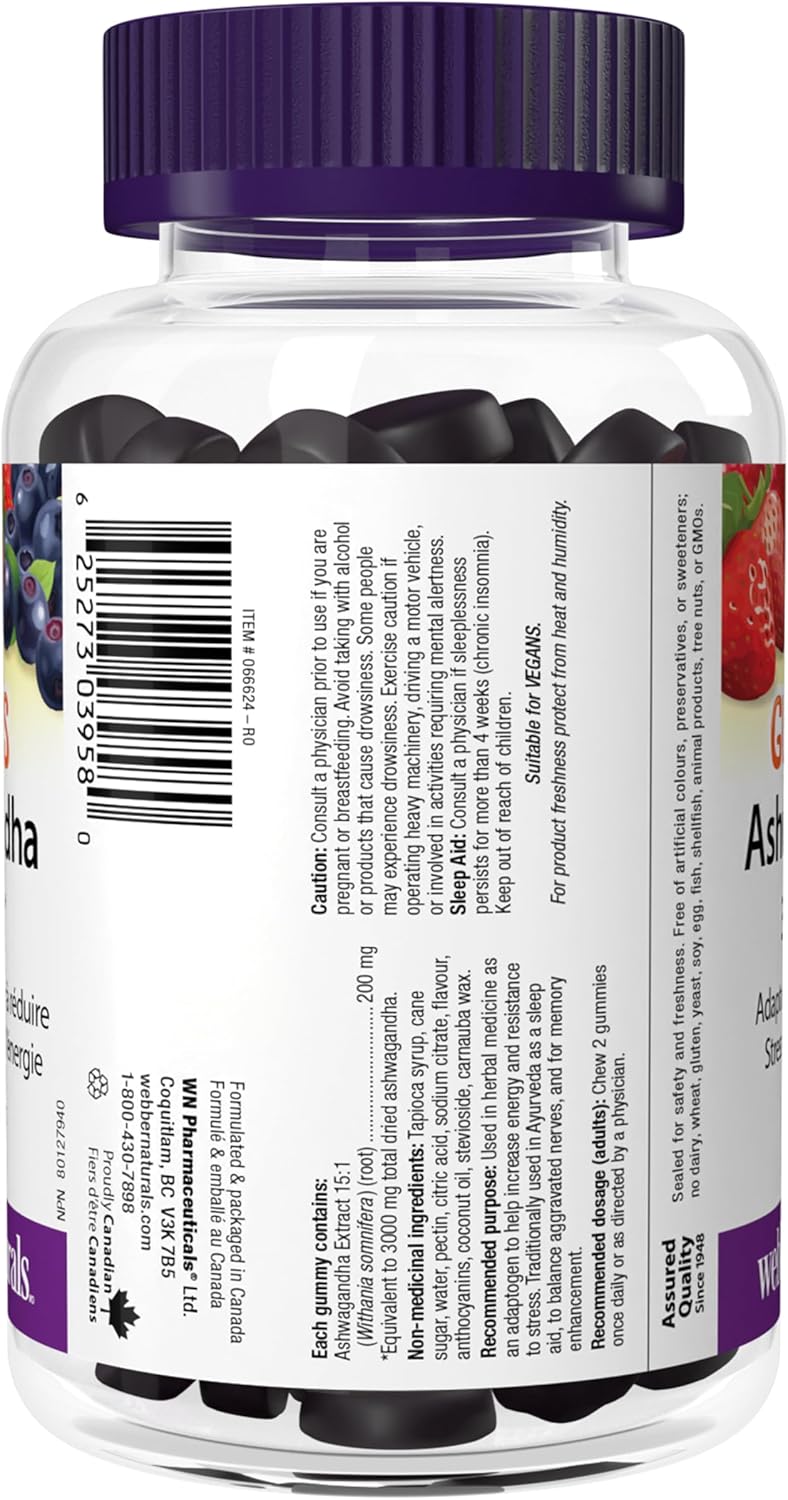 Webber Naturals 南非醉茄軟糖,60 顆漿果味軟糖,有助於減輕壓力、增強活力,純素