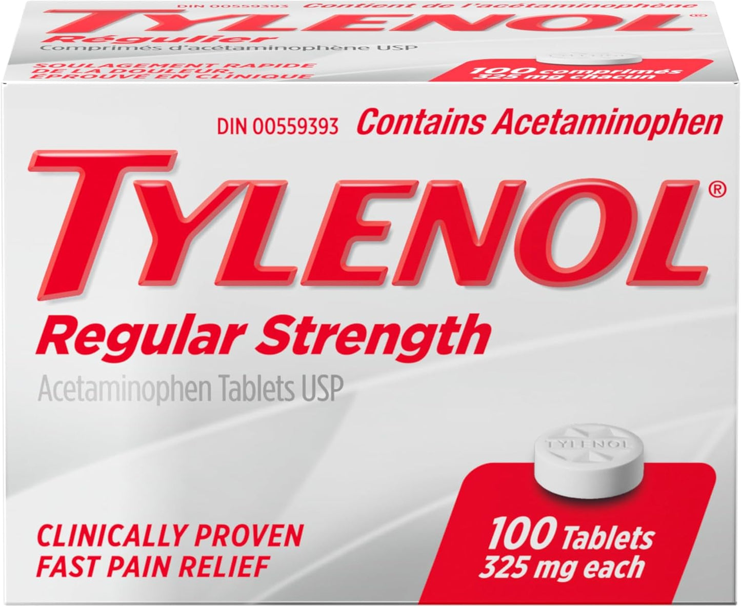 泰諾常規強度緩解疼痛對乙醯氨基酚 325 毫克 Eztabs 100 片