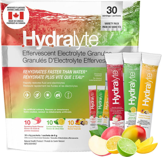 HydraLyte Electrolyte Powder, Low Sugar Electrolyte Packets Designed for Rapid Hydration, Safe Hydration for All Ages - Made with All Natural Ingredients, 30 Servings, Tropical Variety