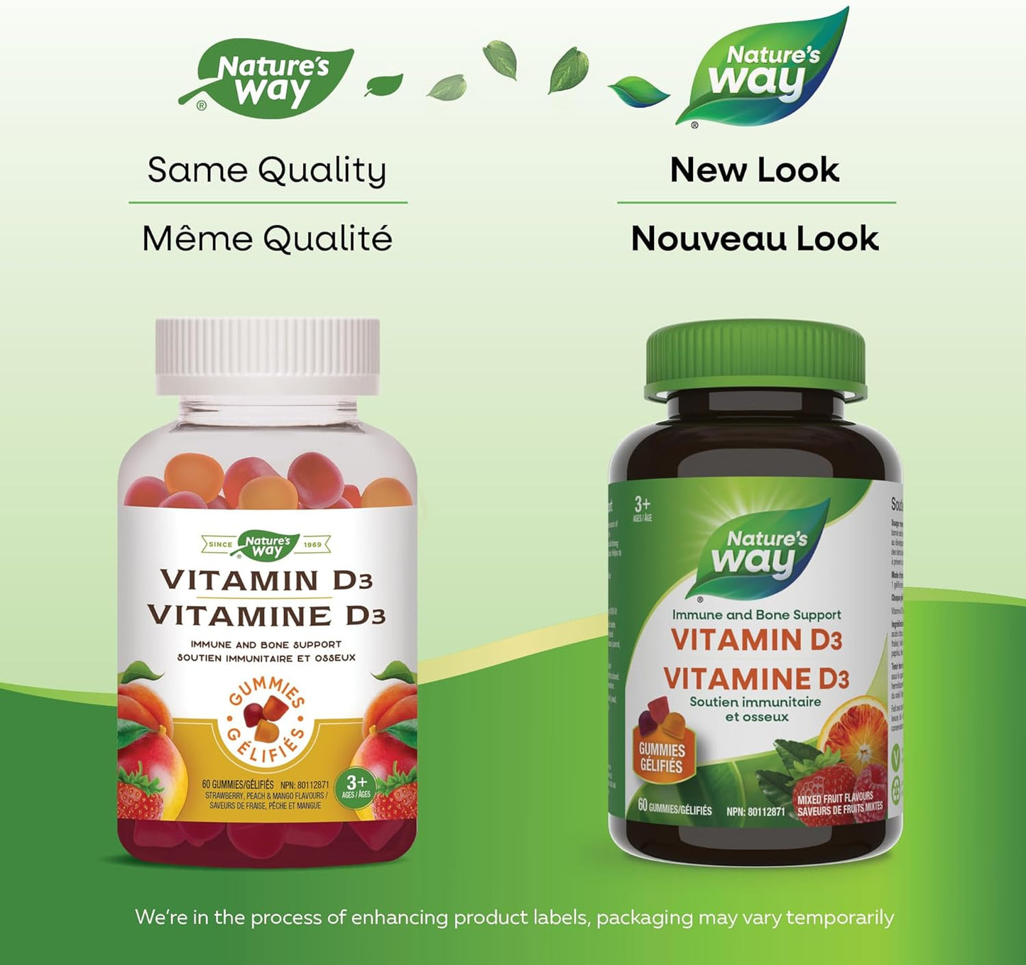 Nature's Way 維生素 D 軟糖 - 免疫和骨骼支持 - 每顆軟糖含 1000 IU 維生素 D3 - 草莓、桃子和芒果味軟糖 - 60 顆軟糖