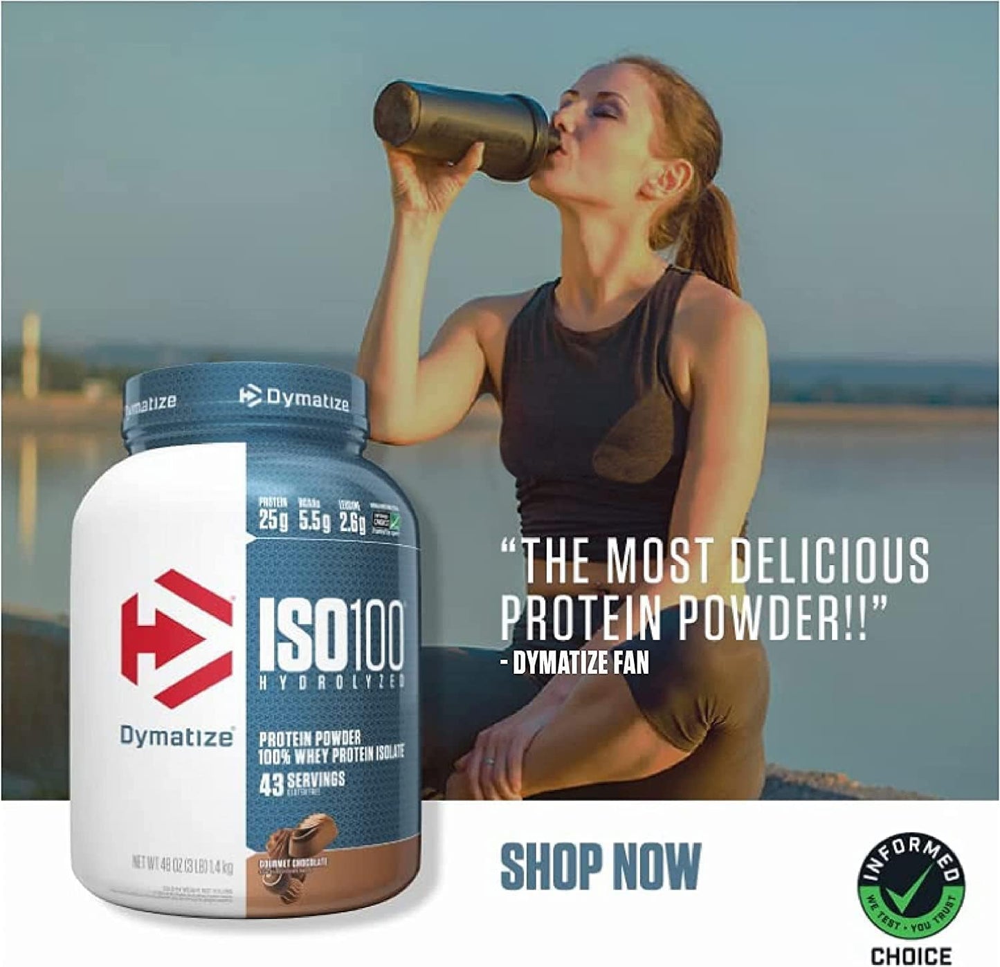 Dymatize ISO100 水解蛋白粉,香草味,100% 乳清分離蛋白粉(25 克),無麩質,5 磅,76 份