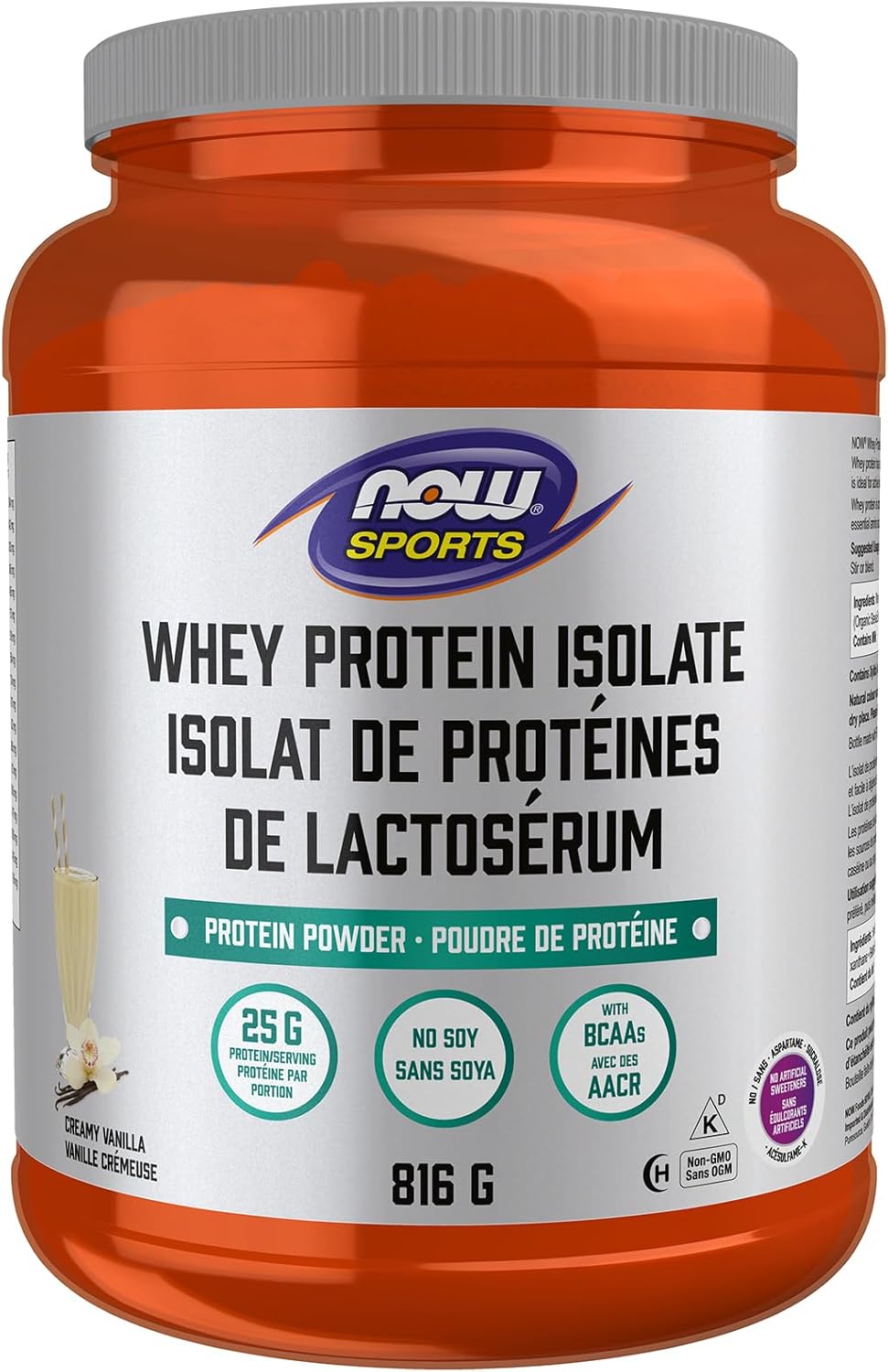 NOW Sports Nutrition, Whey Protein Isolate, 25 G With BCAAs, Creamy Vanilla Powder, 816g