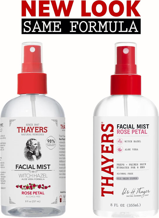 Thayers 無酒精溫和臉部爽膚水,含有機金縷梅和蘆薈,臉部噴霧含玫瑰水,適合乾性肌膚,收縮毛孔,無動物測試,237 毫升