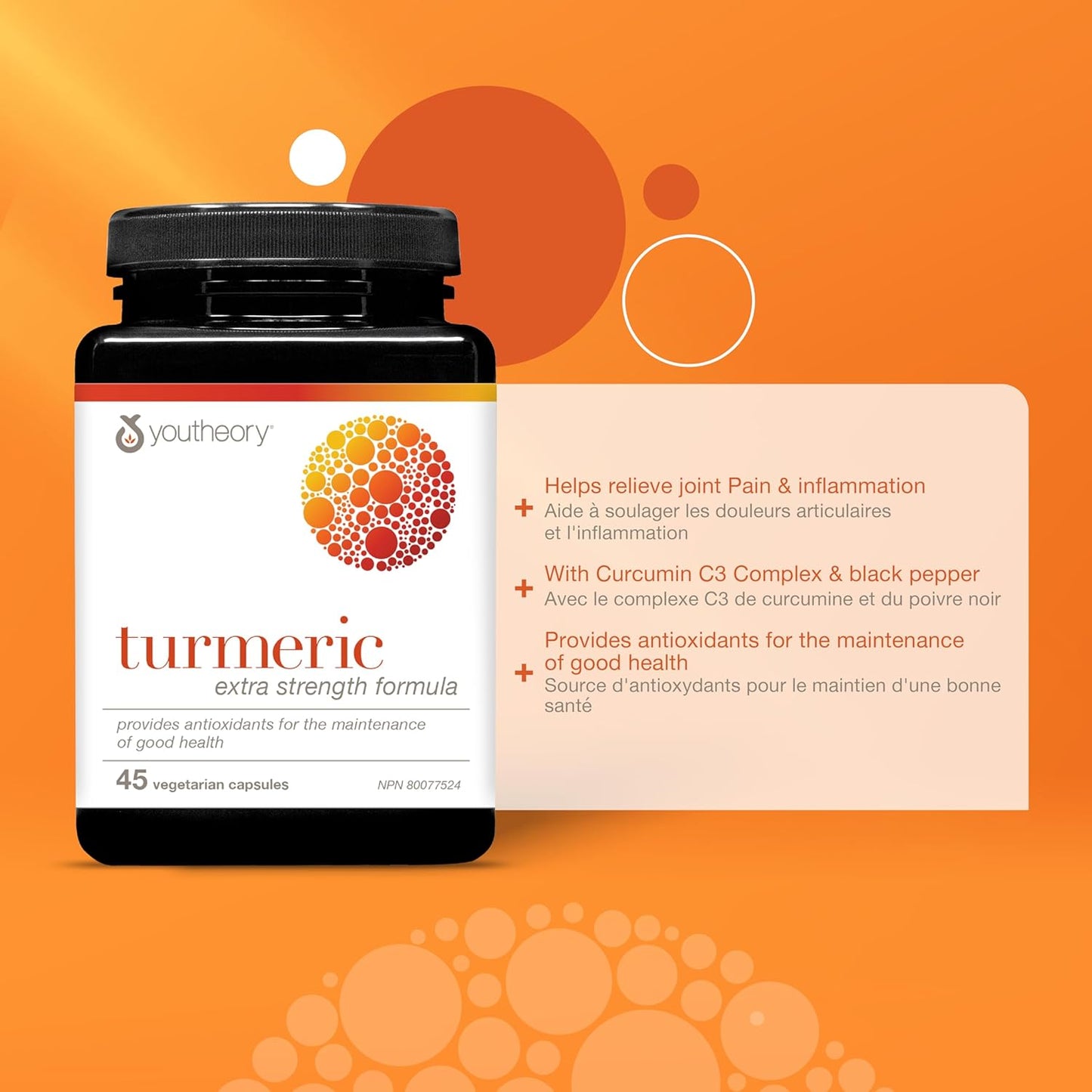 Youtheory Turmeric Curcumin with Black Pepper, Powerful Antioxidant Properties to Help Relieve Joint Inflammation, 45 Capsules