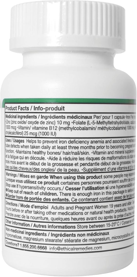 EBMfer PLUS 素食膠囊 30 粒 | 每日 1 粒 | 鐵質維持 | 產前護理 | 免疫支持 | 頭髮、皮膚、指甲和骨骼支持 | 30 粒膠囊