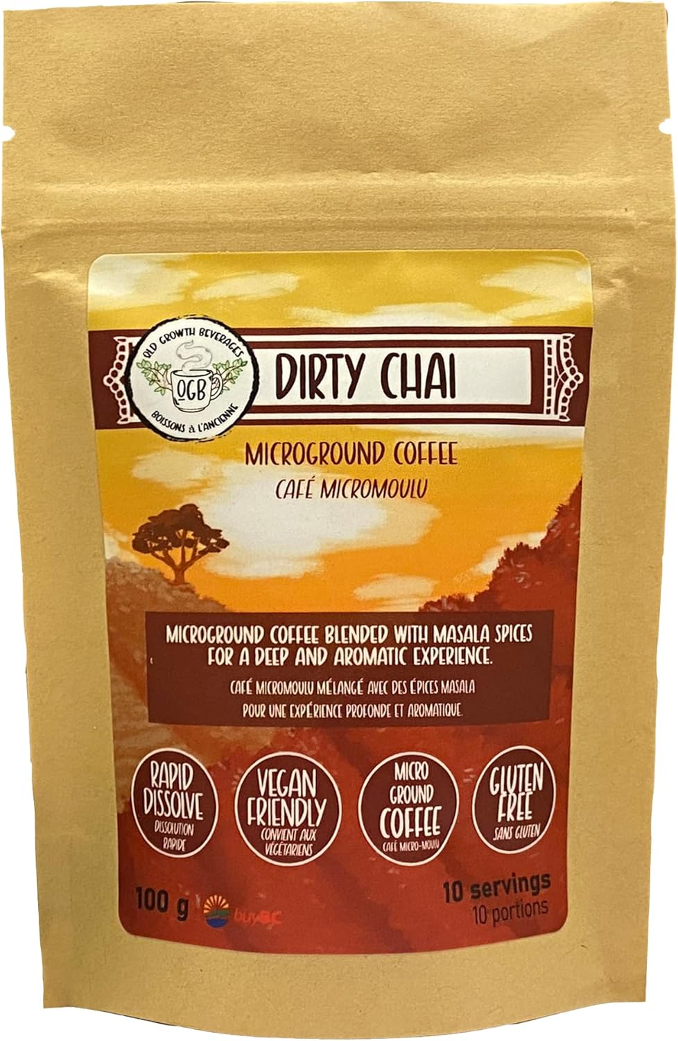 Old Growth Beverages 微磨咖啡,脏柴,浓郁芳香,速溶咖啡粉(10 份)100 克,加拿大制造