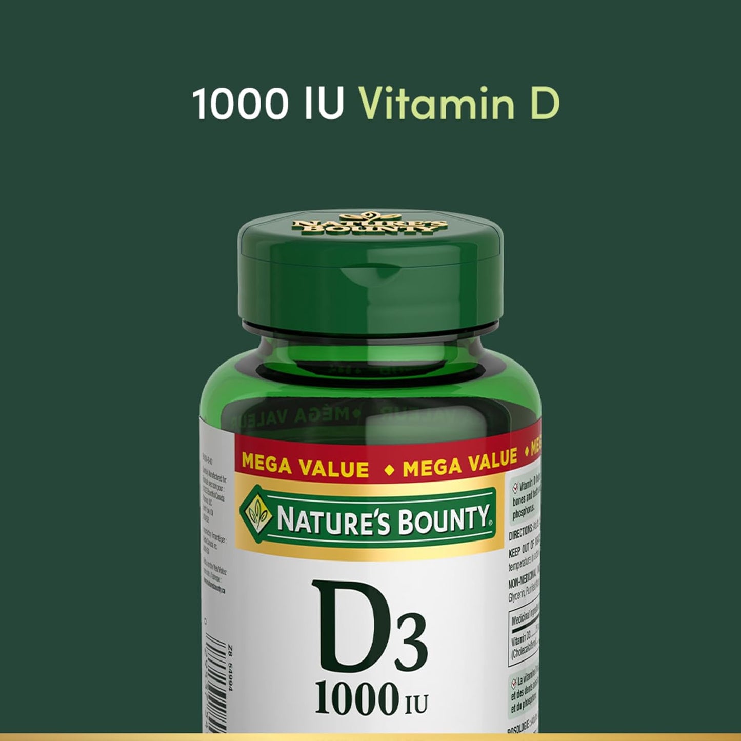 自然之宝维生素 D3,1000 IU,超值,有助于支持免疫功能,帮助发育和维护骨骼和牙齿,帮助吸收钙和磷,500 粒软胶囊,117.5 克