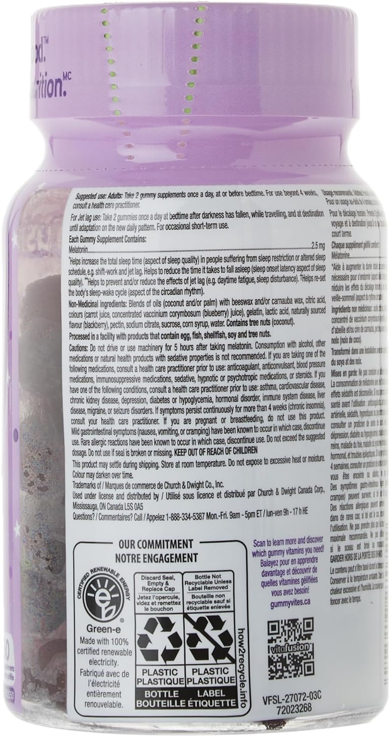 Vitafusion Sleepwell 成人维生素软糖,每日剂量含 5 毫克褪黑激素,有助于改善睡眠质量,60 粒(1 个月用量),包装可能有所不同