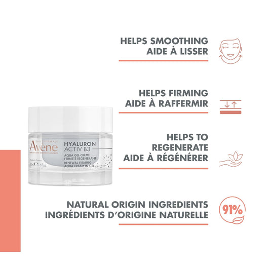 Eau Thermale Avène Hyaluron Activ B3 Renewal Firming Aqua Cream-In-Gel, for Aging Skin and wrinkles, Hyaluronic Acid and Niacinamide