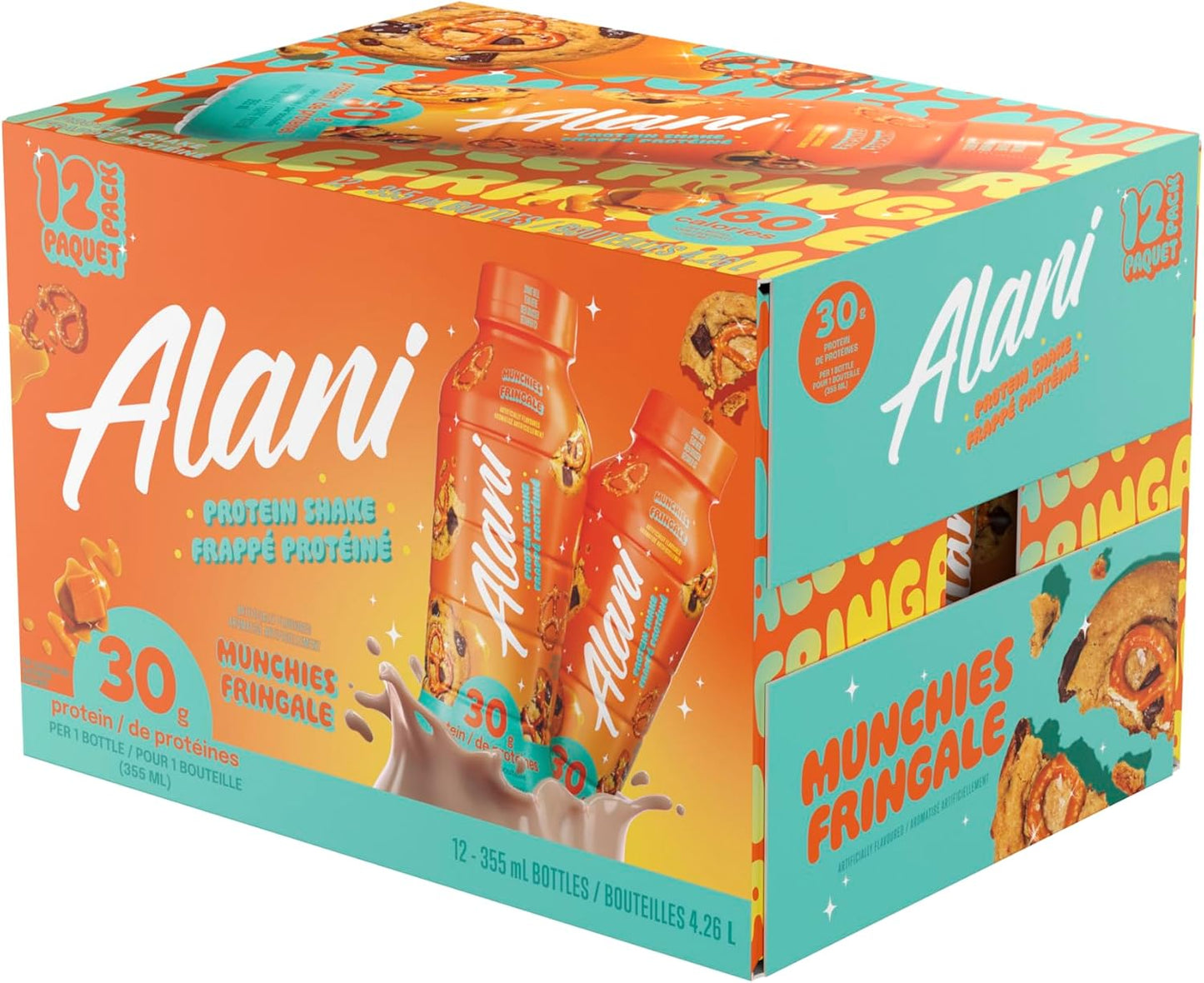 Alani Nu Protein Shake, Ready to Drink, Naturally Flavored, Gluten Free, Only 160 Calories with 30g Protein per 355mL bottle, Munchies, 12 Pack