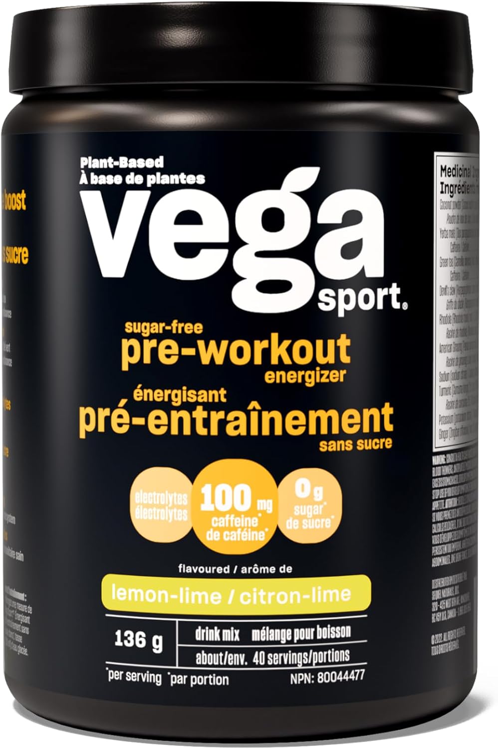 Vega Sport 补水电解质粉,柠檬青柠味(40 份)和运动无糖运动前能量饮料,柠檬青柠味(40 份)