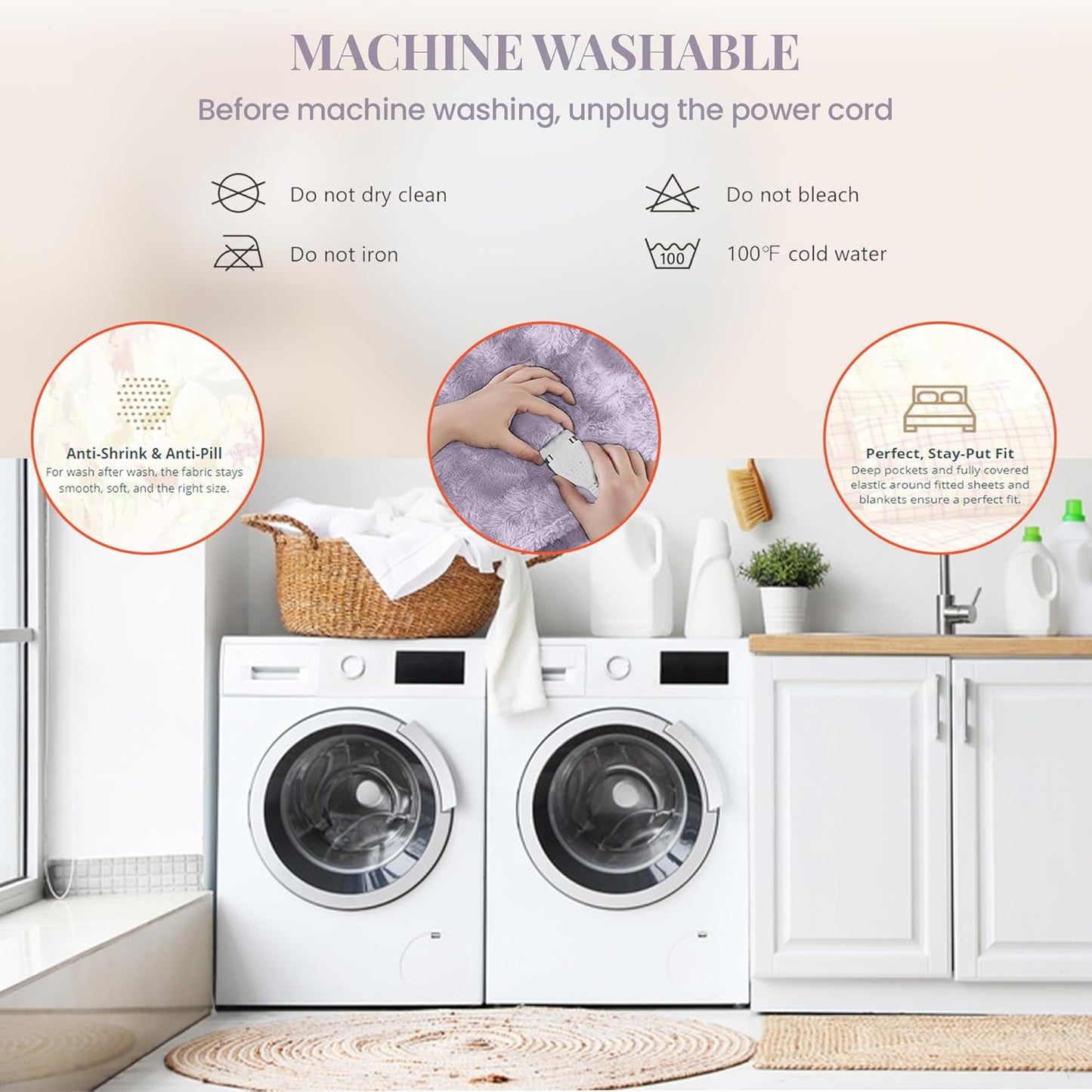 Thermee Micro Flannel Blanket Queen Size Heated Blanket with 10 Settings, Programable Heating Blanket, Luxuriously Soft Heated Throw Blanket, Rapid Heating Thermal Blanket, Warm Blanket - Lilac