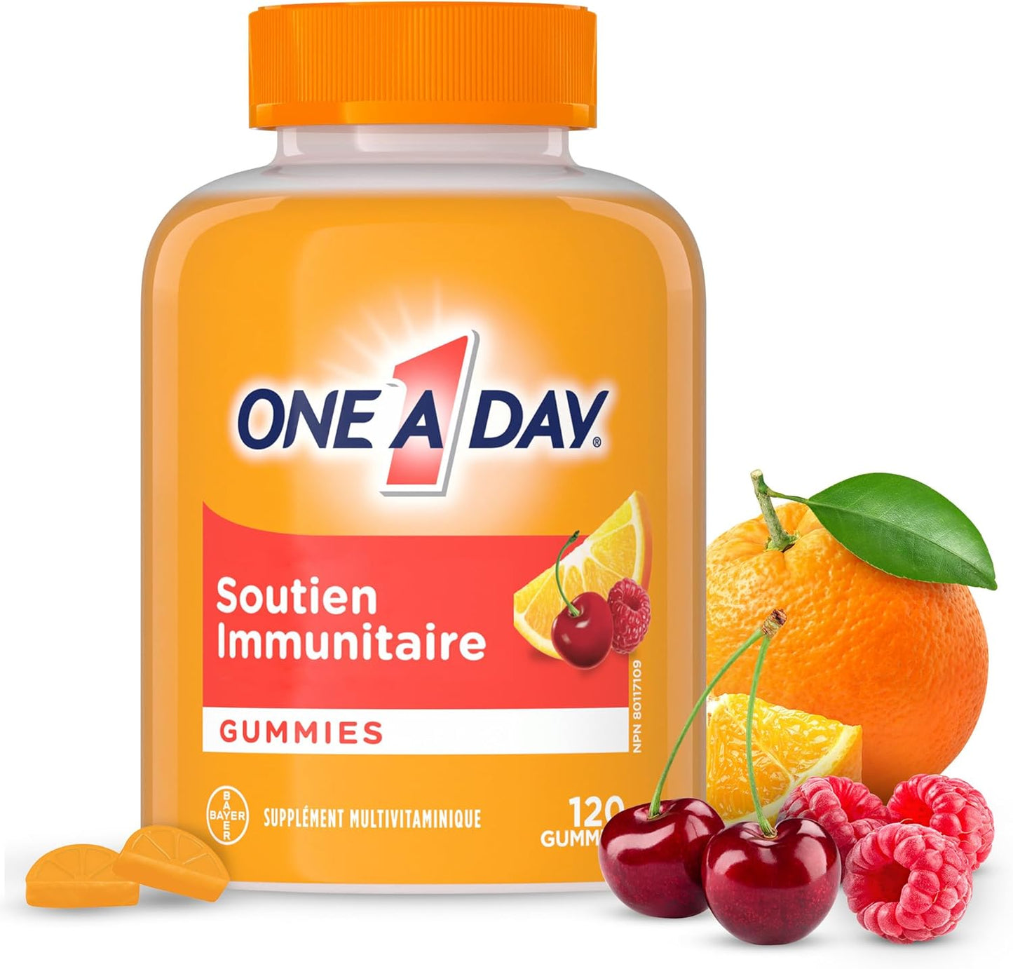 每日一片+成人免疫软糖 - 男女适用的免疫复合维生素,加上每日免疫支持,含维生素 C、维生素 D 和锌,支持免疫功能,120 粒软糖