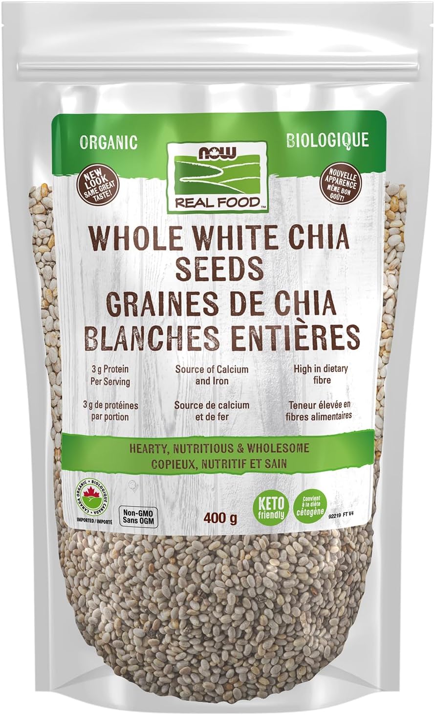 NOW Real Food,有機白奇亞籽,必需脂肪酸和纖維來源,非基因改造認證,400克