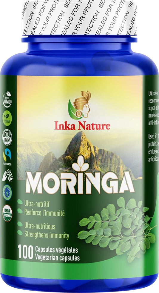 INKA NATURE 辣木,100 粒素食膠囊 - 超營養,非基因改造 - 純辣木葉增強免疫力 - 有機成分 - 素食認證 - 天然健康補充劑
