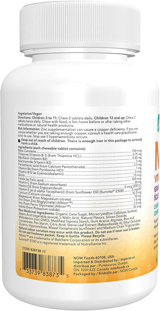 NOW Kids Supplements, Kid Vits Multivitamin, Grape Flavor, 120 Chewable Tablets