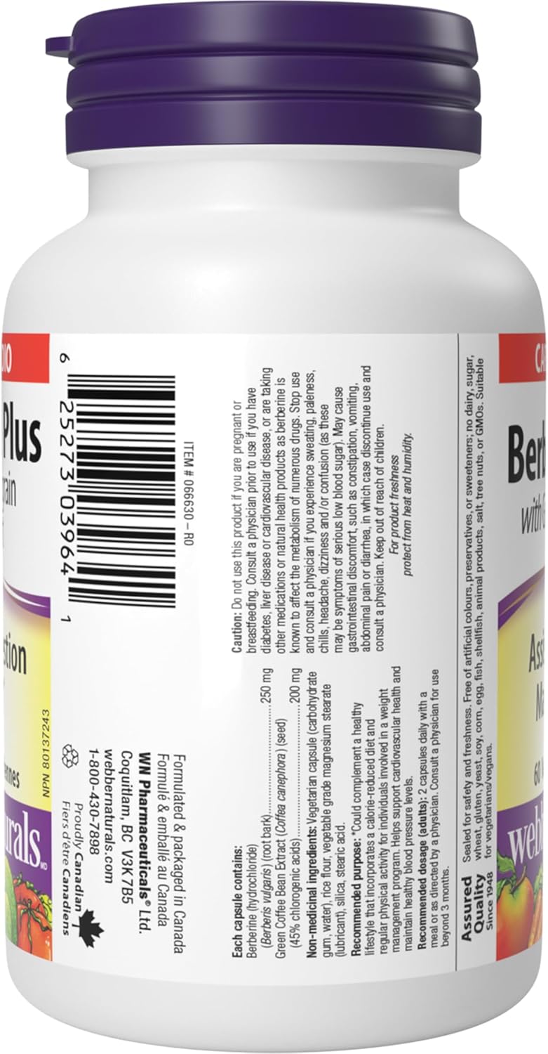 Webber Naturals Berberine Plus 綠咖啡豆膠囊,60 粒,支持健康體重管理,純素
