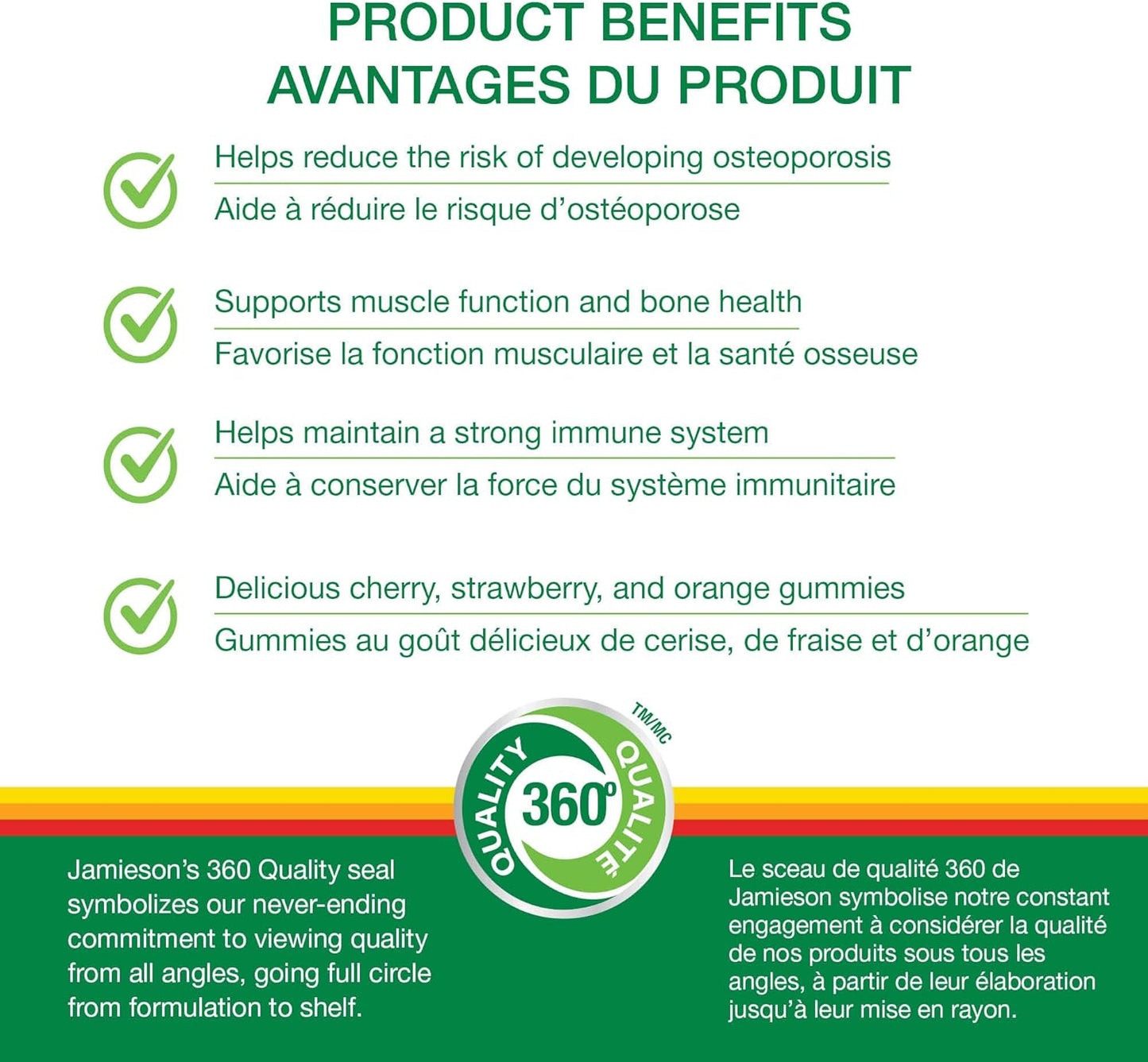 Jamieson Calcium 250 mg with Vitamin D3 400 IU Gummies, Cherry, Strawberry, and Orange Flavours, Helps Prevent Osteoporosis, Supports Strong Bones and Teeth. Non-GMO, Gluten-Free, No Artificial Colours, Flavours, or Pres…