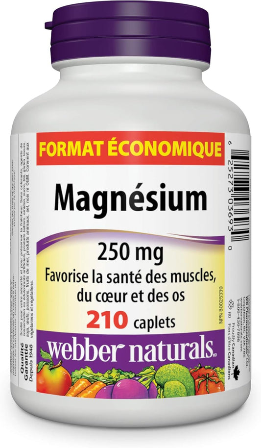 Webber Naturals 镁 250 毫克,210 粒胶囊,支持骨骼和肌肉功能,纯素