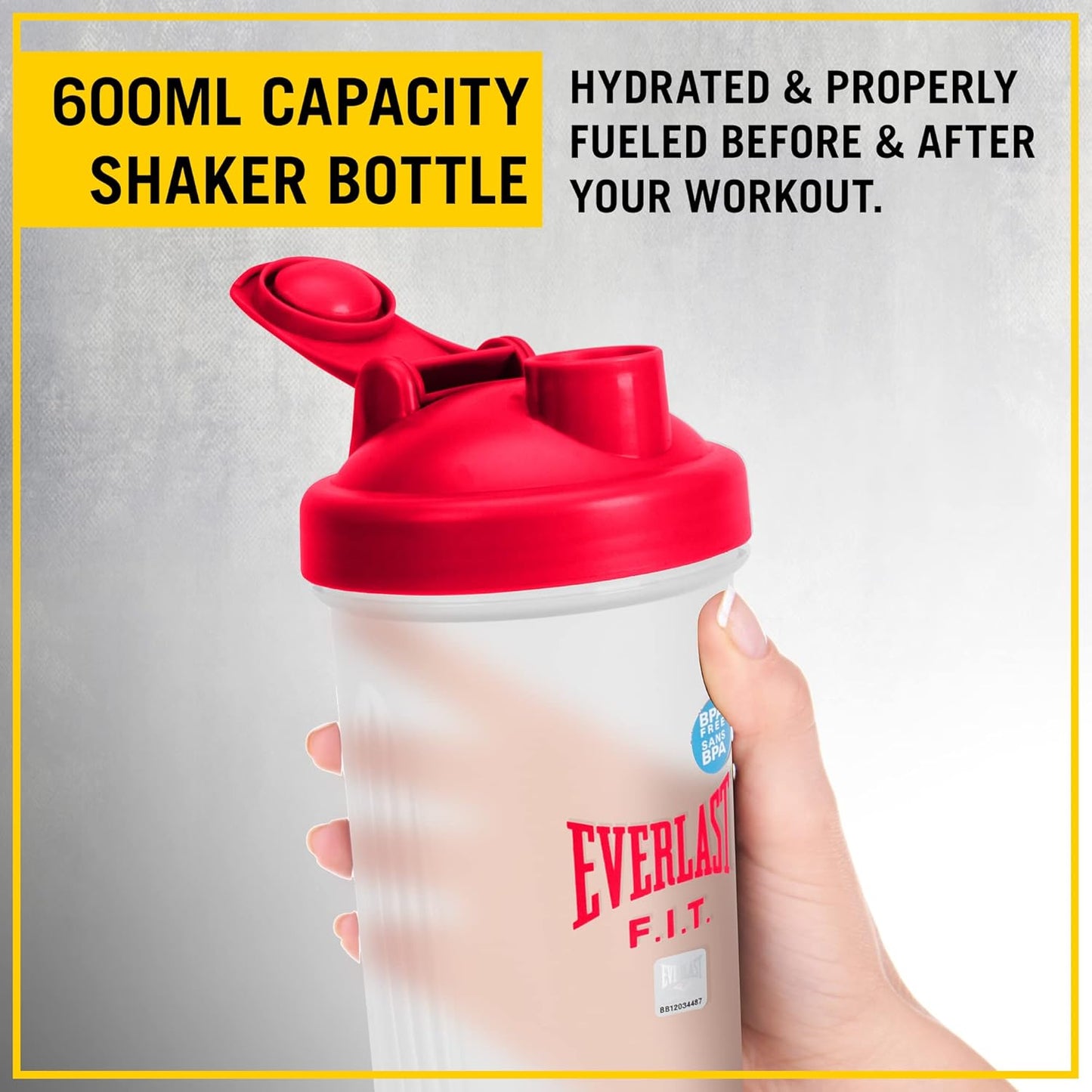Everlast FIT 600ML 摇摇杯 - 防漏 - 摇摇杯带螺旋搅拌球,不含 BPA/DEHP,易于清洁,非常适合混合蛋白质奶昔。(红色)