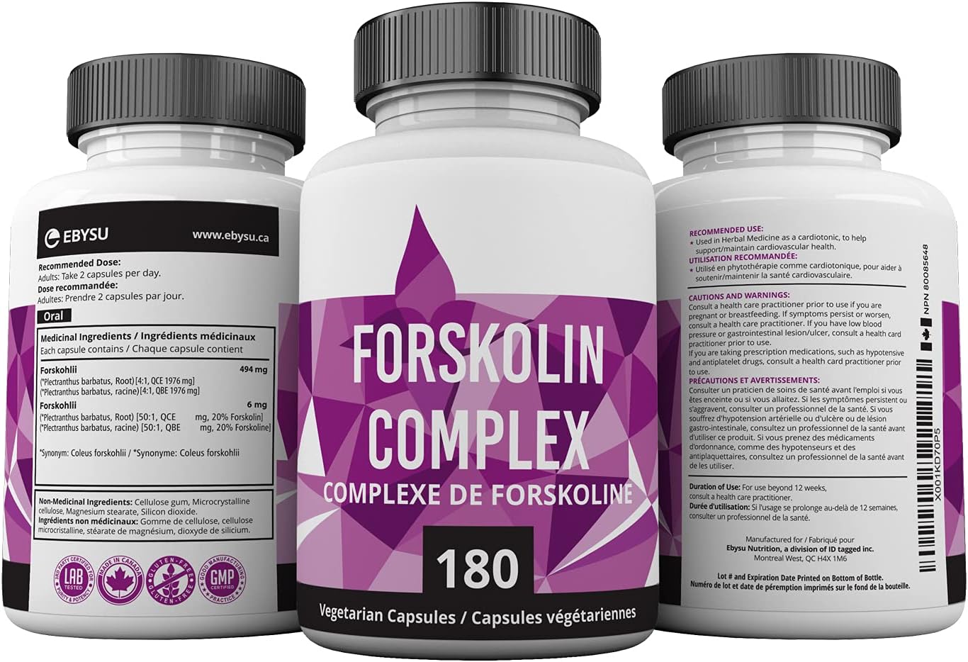 EBYSU Forskolin Extract (Made in Canada) – Helps Support Cardiovascular Health - 90 Capsules Supplement for Women and Men - 45 Day Supply