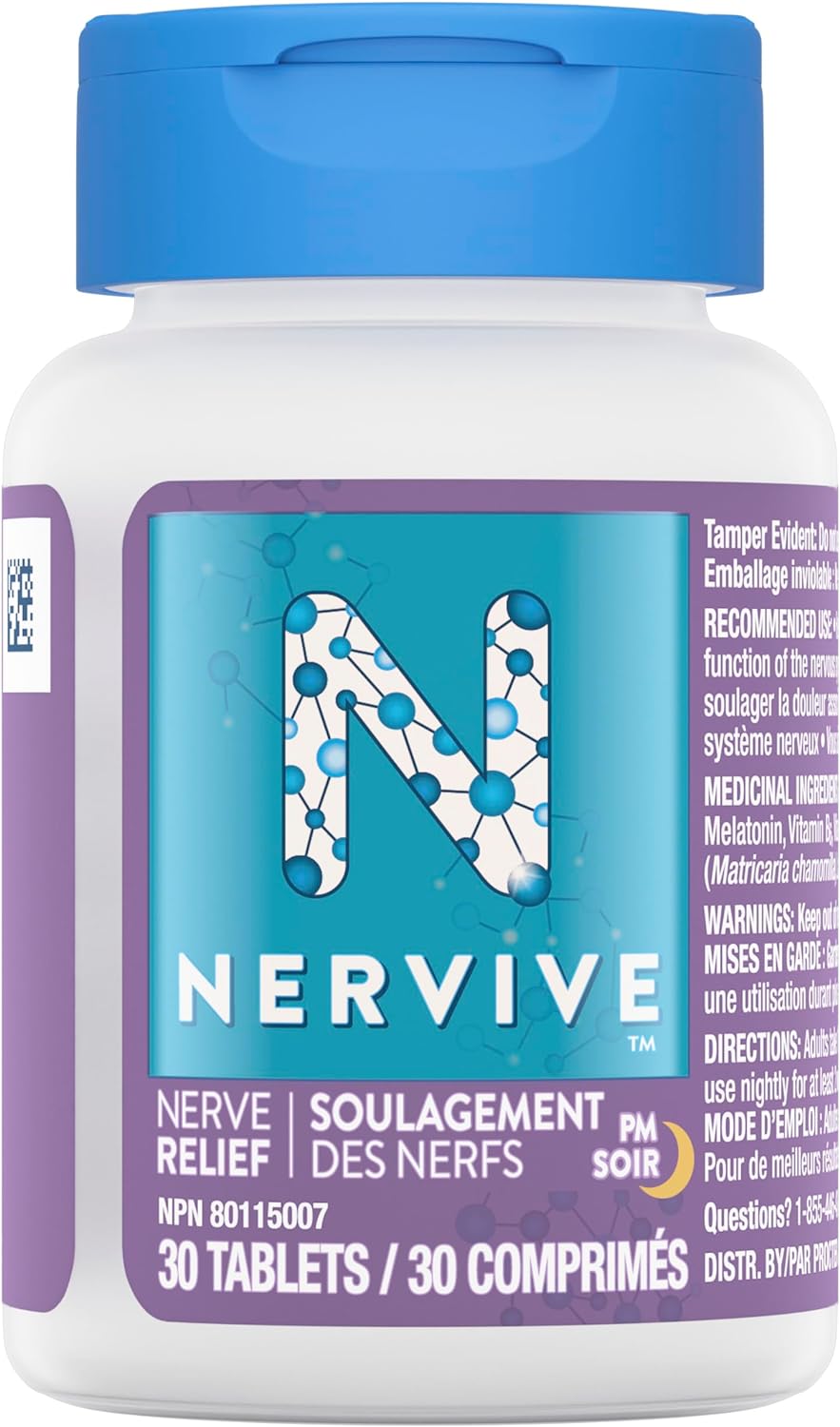 Nervive 神经舒缓 PM,有助于缓解周围神经病变引起的疼痛,α-硫辛酸 ALA,维生素 B1-硫胺素、B6 和 B12,褪黑激素,洋甘菊,薰衣草,30 晚用量,30 片