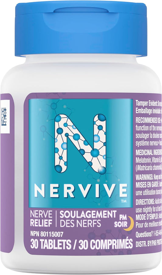 Nervive 神经舒缓 PM,有助于缓解周围神经病变引起的疼痛,α-硫辛酸 ALA,维生素 B1-硫胺素、B6 和 B12,褪黑激素,洋甘菊,薰衣草,30 晚用量,30 片