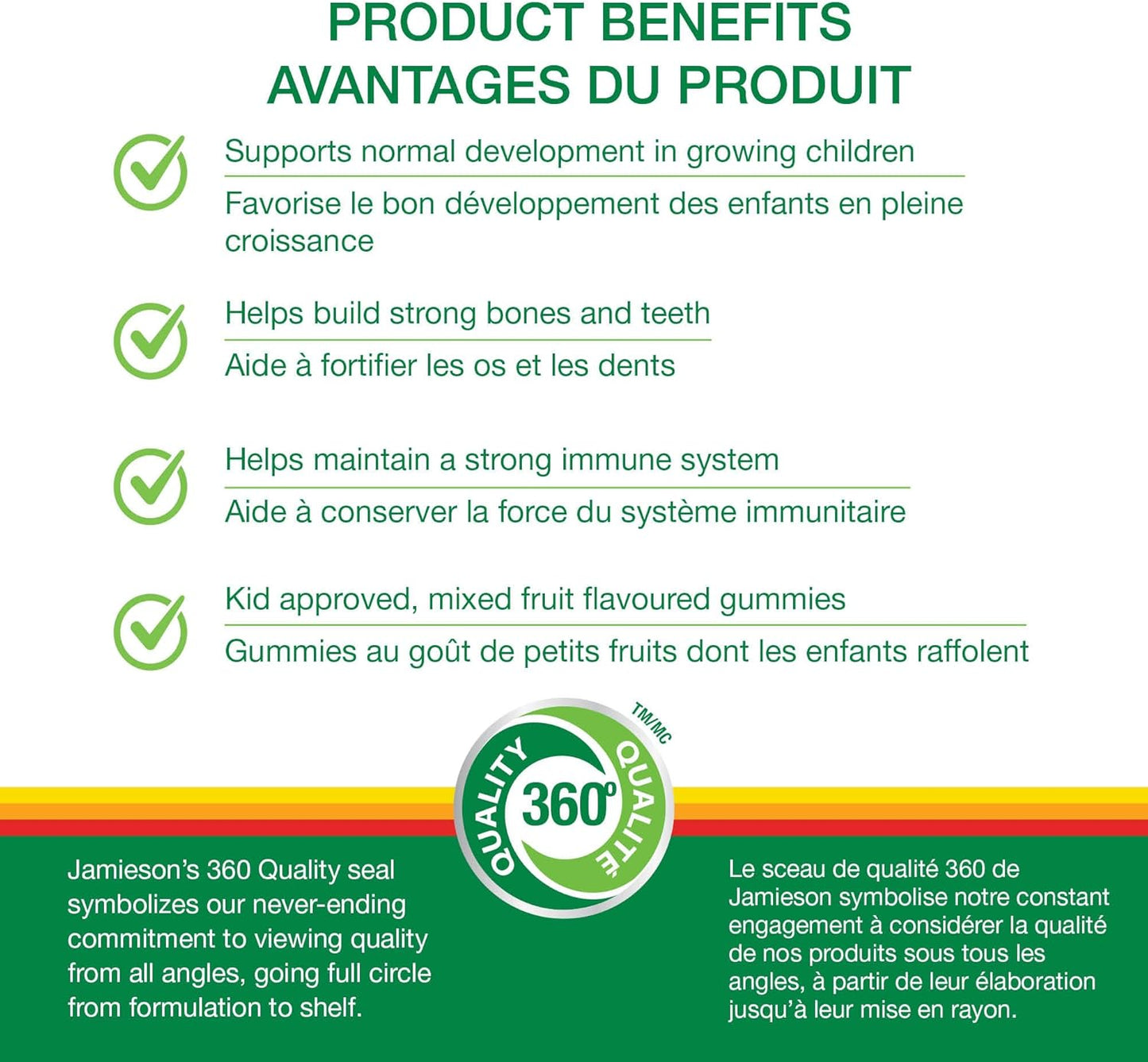 Jamieson 儿童复合维生素软糖,橙子、樱桃和覆盆子口味,促进生长发育,强健骨骼和牙齿。素食,非转基因,无麸质,无乳糖,无人工色素、香精或……