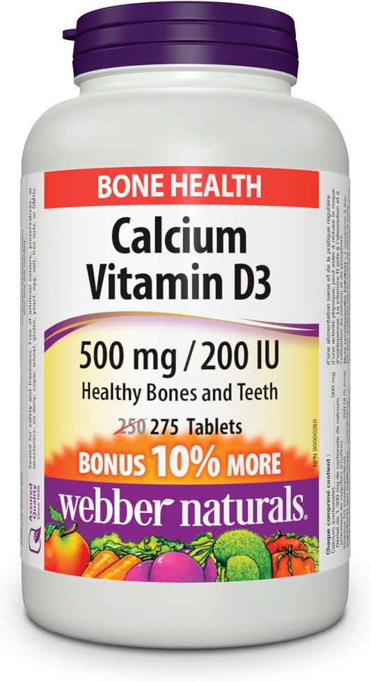 Webber Naturals 碳酸鈣(含維生素 D3),275 片,有助於支持骨骼和牙齒