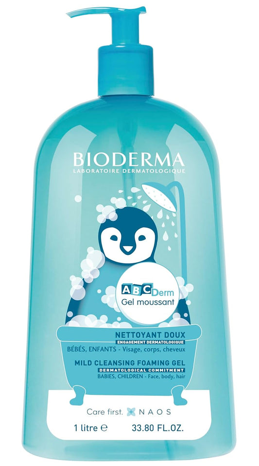 Bioderma ABCDerm 泡沫凝胶,温和洁肤保湿沐浴露,适合婴儿和儿童,33.8 液体盎司