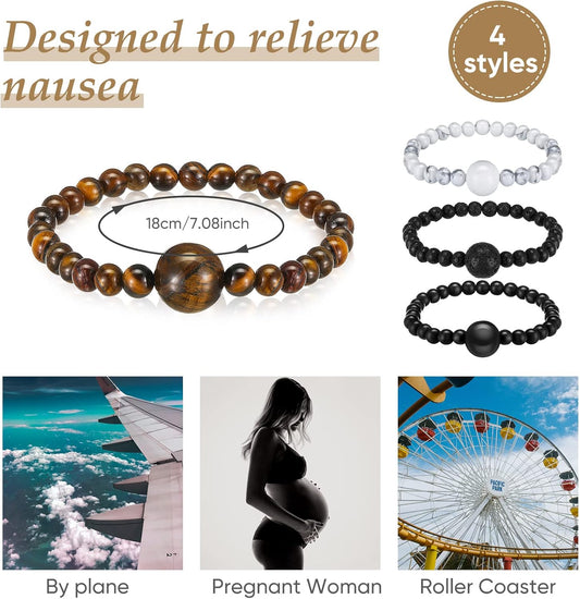 Yinkin 4 件套防恶心腕带可调节穴位按摩晕动病手环腕带防眩晕手环,可缓解恶心早晨晕车旅行晕车(优雅款式)